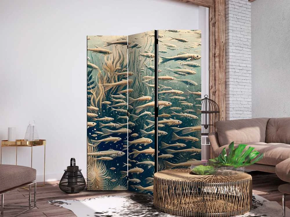 Artgeist Pertvara - Life in the Ocean - Underwater World of Fish and Vegetation in rusvai gelsvas and Navy Colors in Retro Style