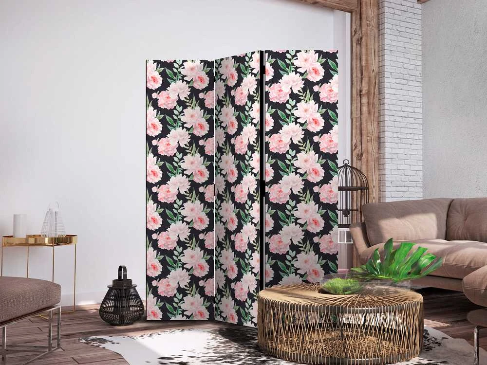 Artgeist Pertvara - Peonies - Rožinė Flowers and Žalias Leaves on a Graphite Background