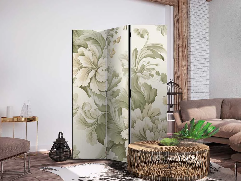 Artgeist Pertvara - Retro Vintage Flowers in Soft Kreminis and Žalias Colors