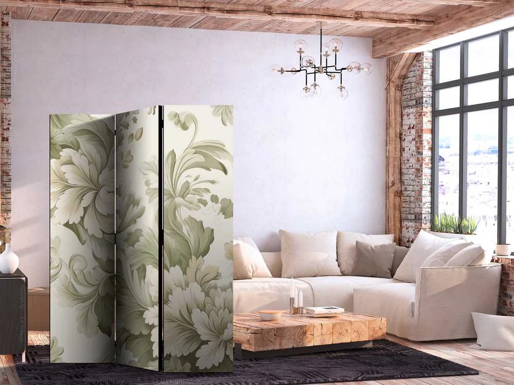 Artgeist Pertvara - Retro Vintage Flowers in Soft Kreminis and Žalias Colors