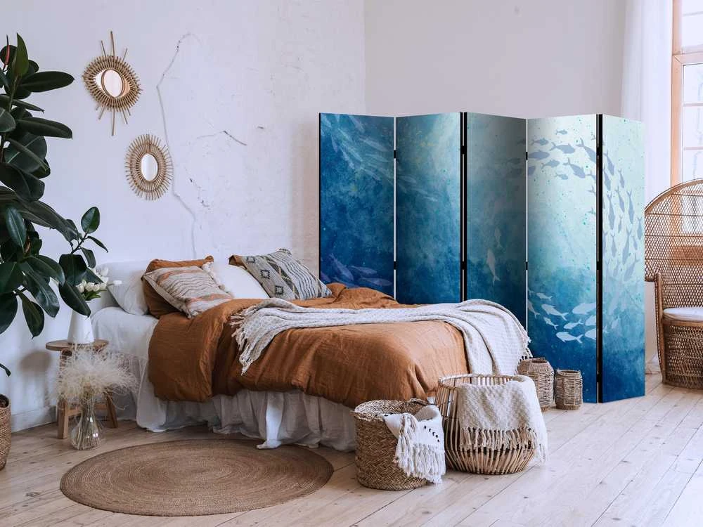 Artgeist Pertvara - Schools of Fish - Luminous Clusters of Fish in Mėlyna Colors Among Sea Depths