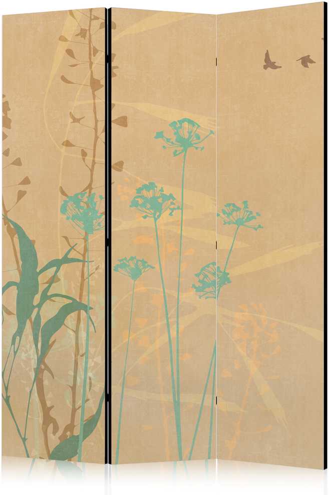 Artgeist Pertvara - Tiny Bird - Colorful Grasses in Golden Shades of Sunset