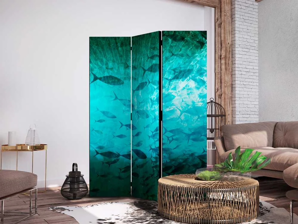 Artgeist Pertvara - Underwater Paradise - Numerous Shoal of Fish in a Beautiful Turquoise-Mėlyna Gylis Illuminated by Sunlight