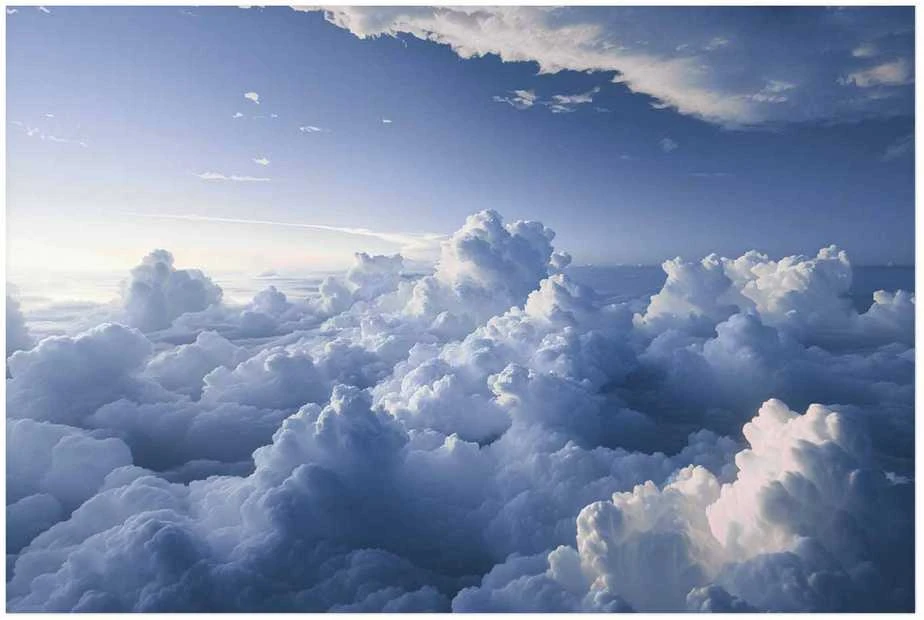 Artgeist Plakatas - Aerial Landscapes: Sunbeams Illuminating Puffy Cloud Formations