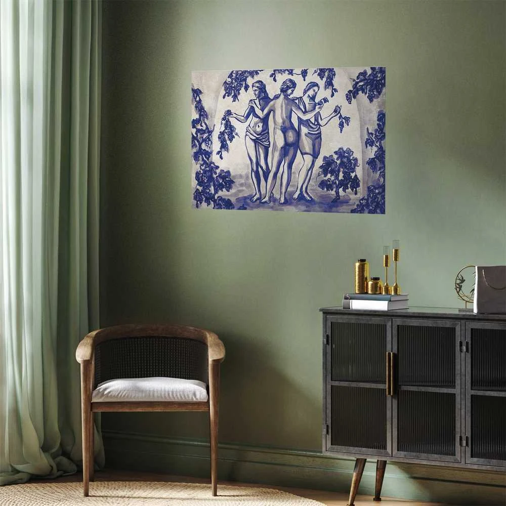 Artgeist Plakatas - Ancient Vineyard - three women in a portal painted in mėlynas ink