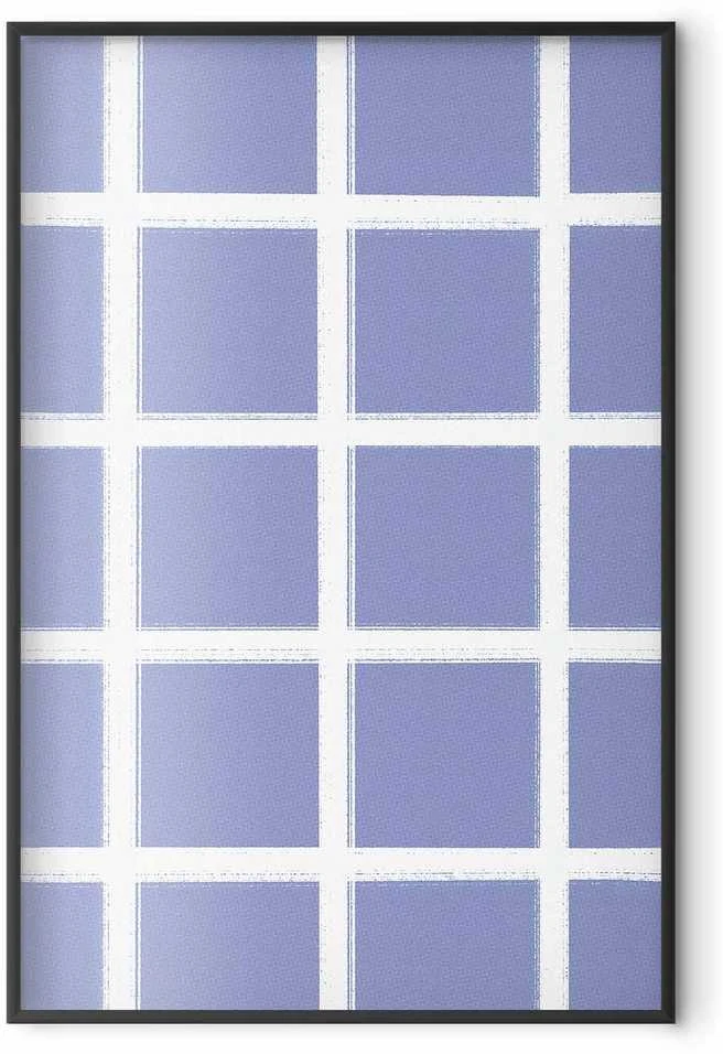 Artgeist Plakatas - Baltas Lines - a grid with large gaps on a mėlynas background