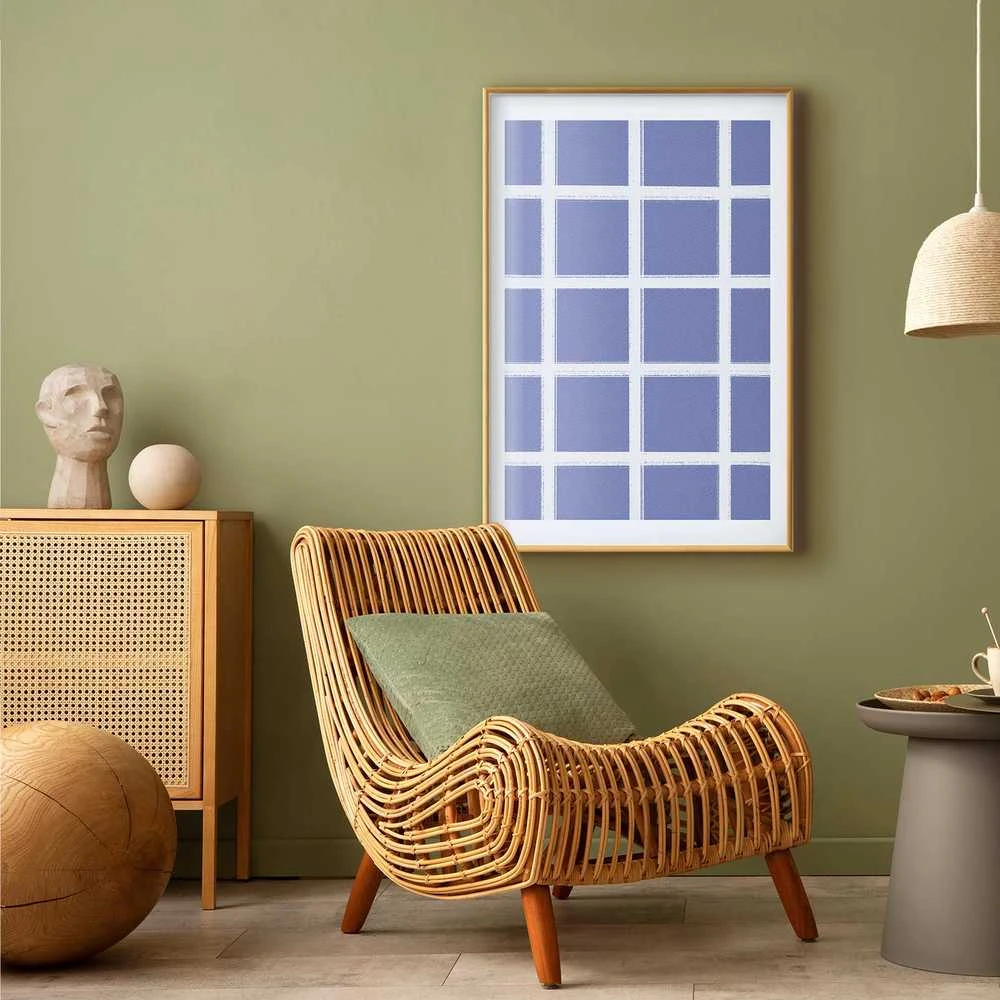 Artgeist Plakatas - Baltas Lines - a grid with large gaps on a mėlynas background