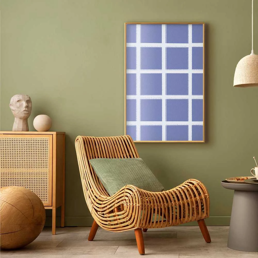Artgeist Plakatas - Baltas Lines - a grid with large gaps on a mėlynas background
