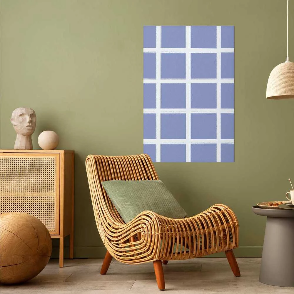 Artgeist Plakatas - Baltas Lines - a grid with large gaps on a mėlynas background