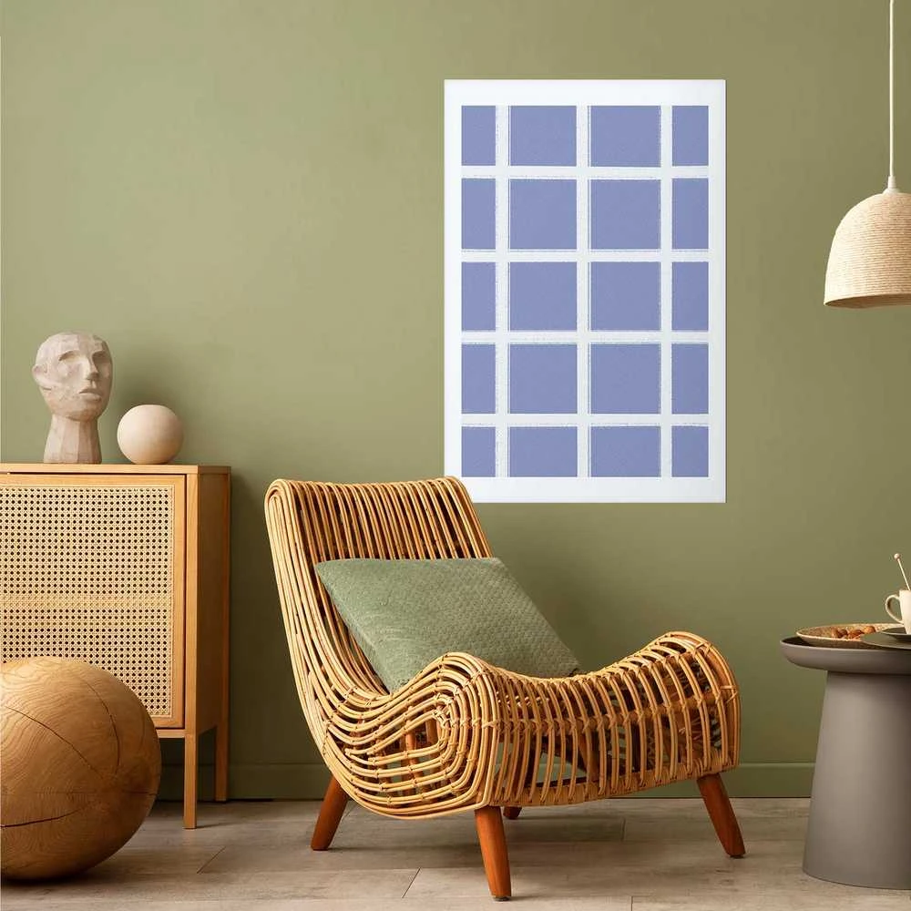Artgeist Plakatas - Baltas Lines - a grid with large gaps on a mėlynas background