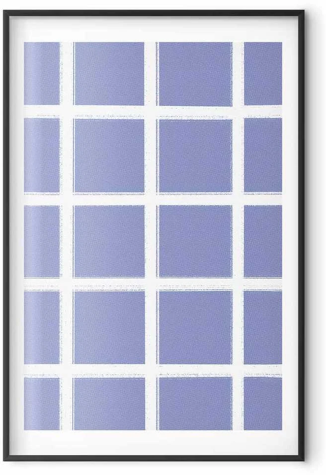 Artgeist Plakatas - Baltas Lines - a grid with large gaps on a mėlynas background