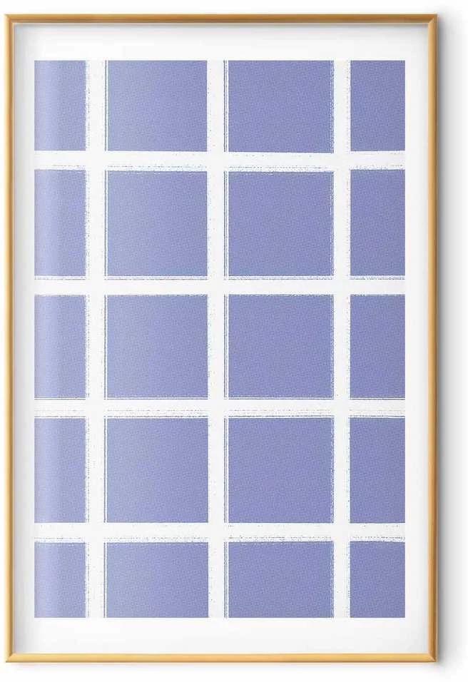 Artgeist Plakatas - Baltas Lines - a grid with large gaps on a mėlynas background