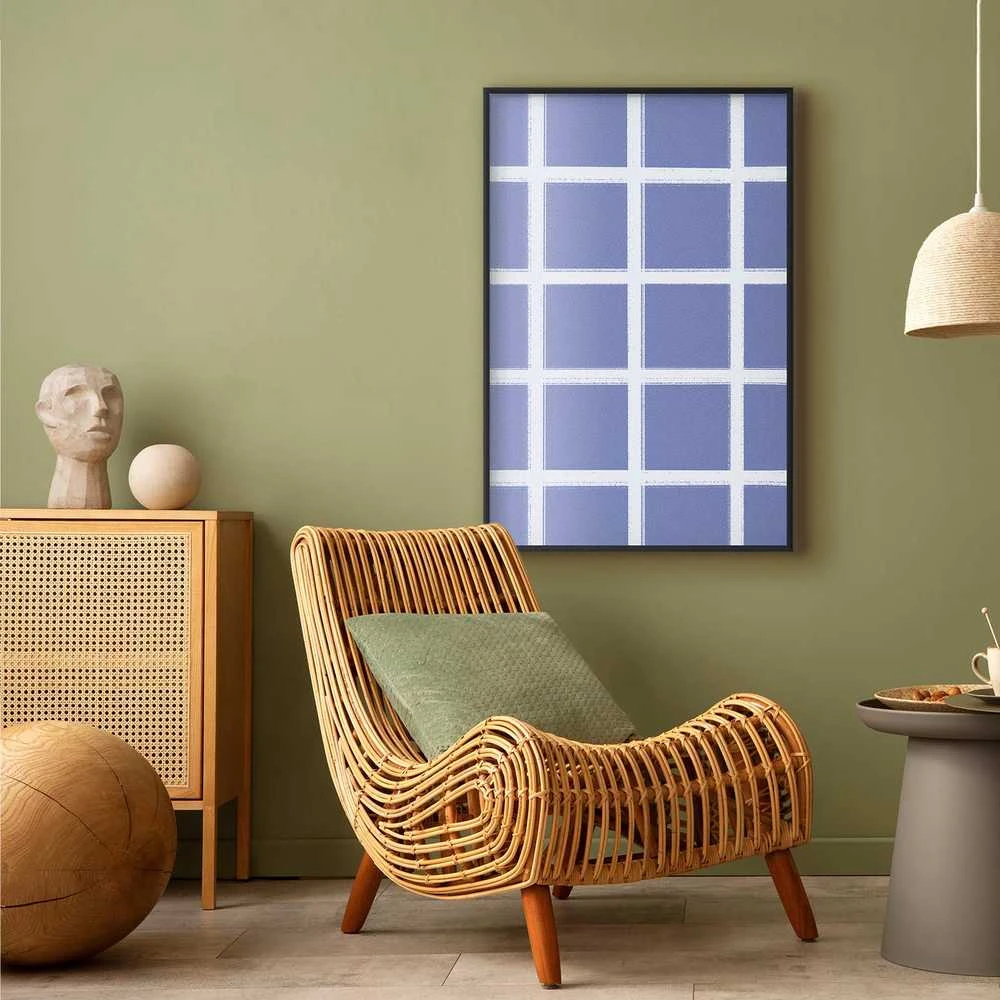 Artgeist Plakatas - Baltas Lines - a grid with large gaps on a mėlynas background