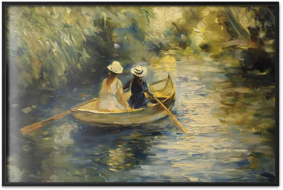 Artgeist Plakatas - Boat crossing - painting of two women sailing a boat on a river