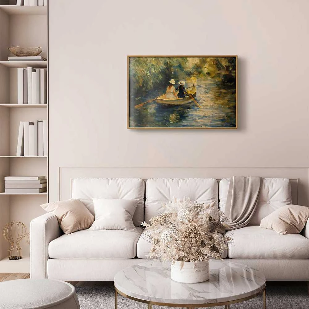 Artgeist Plakatas - Boat crossing - painting of two women sailing a boat on a river