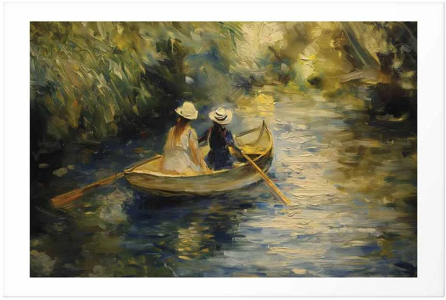 Artgeist Plakatas - Boat crossing - painting of two women sailing a boat on a river