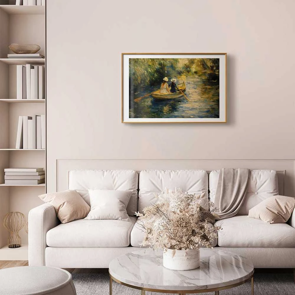Artgeist Plakatas - Boat crossing - painting of two women sailing a boat on a river