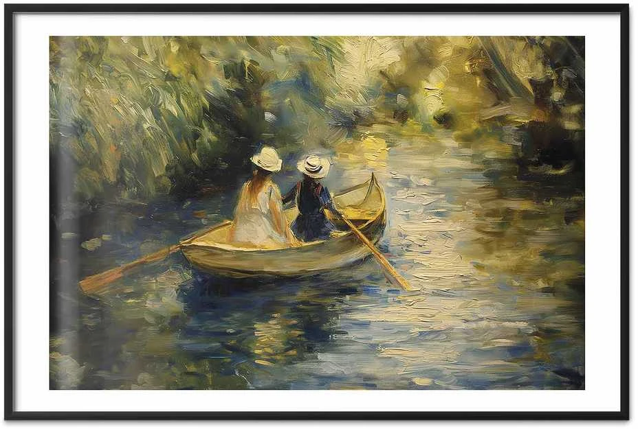 Artgeist Plakatas - Boat crossing - painting of two women sailing a boat on a river