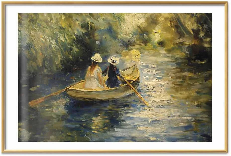 Artgeist Plakatas - Boat crossing - painting of two women sailing a boat on a river