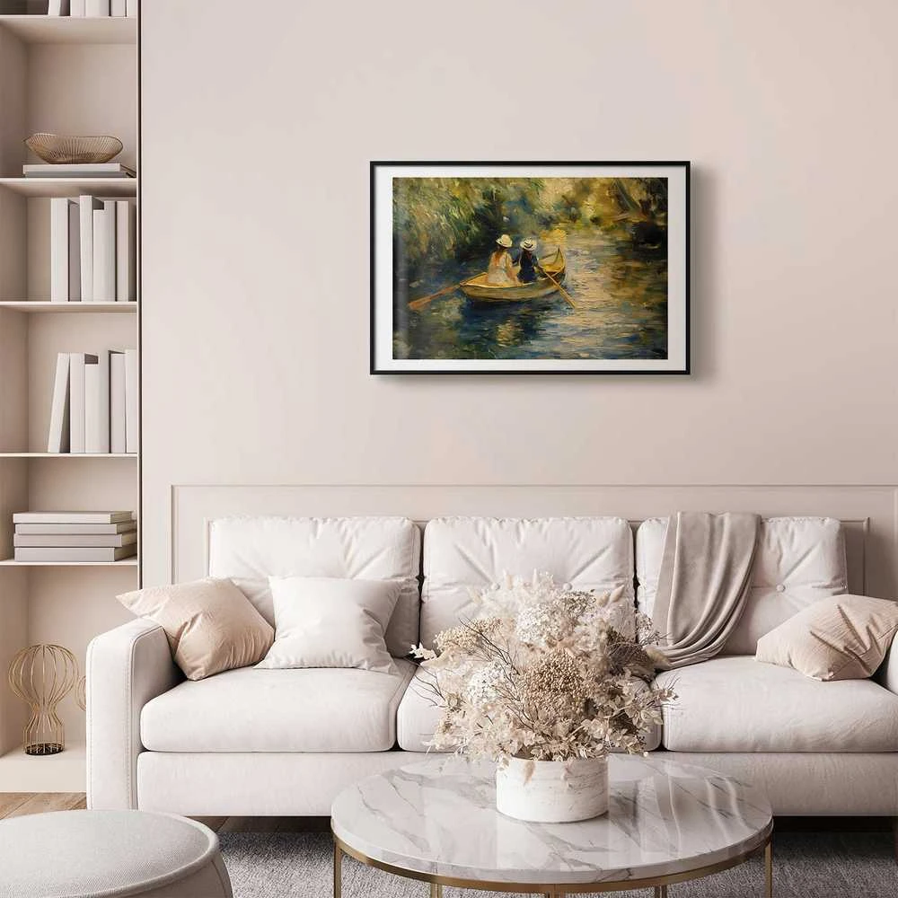 Artgeist Plakatas - Boat crossing - painting of two women sailing a boat on a river