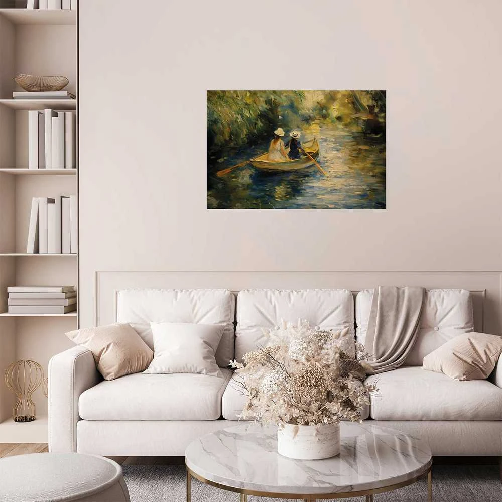 Artgeist Plakatas - Boat crossing - painting of two women sailing a boat on a river