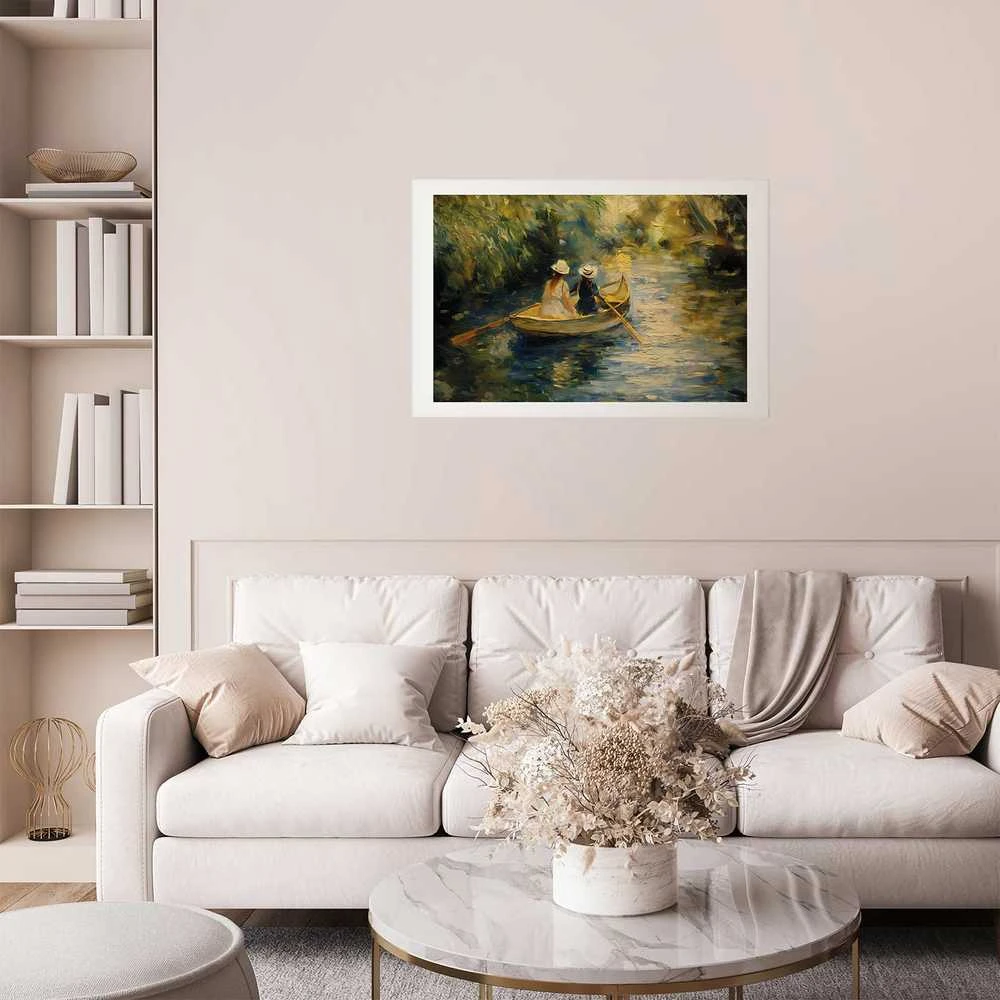 Artgeist Plakatas - Boat crossing - painting of two women sailing a boat on a river