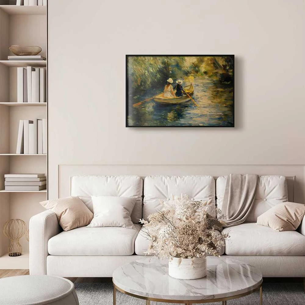 Artgeist Plakatas - Boat crossing - painting of two women sailing a boat on a river