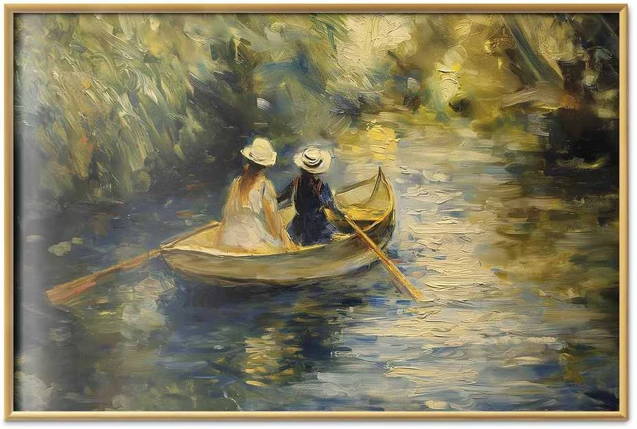 Artgeist Plakatas - Boat crossing - painting of two women sailing a boat on a river
