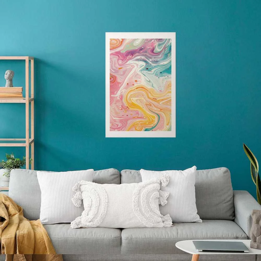 Artgeist Plakatas - Colorful Chaos - dynamic shapes in shades of pink, yellow, and mėlynas