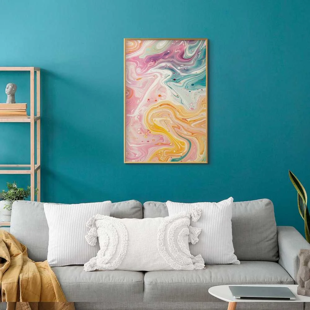 Artgeist Plakatas - Colorful Chaos - dynamic shapes in shades of pink, yellow, and mėlynas