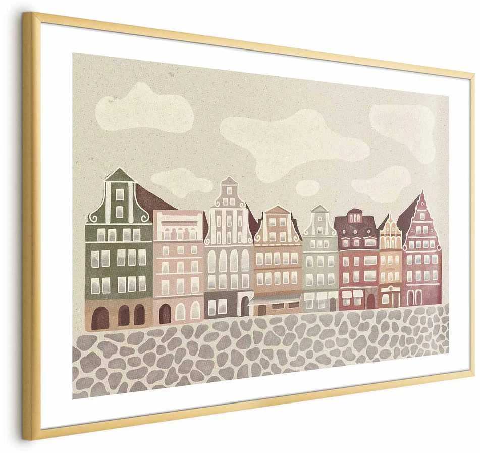 Artgeist Plakatas - Colorful Facades - Historic Wrocław Tenement Houses Against the Sky and Cobblestone Street