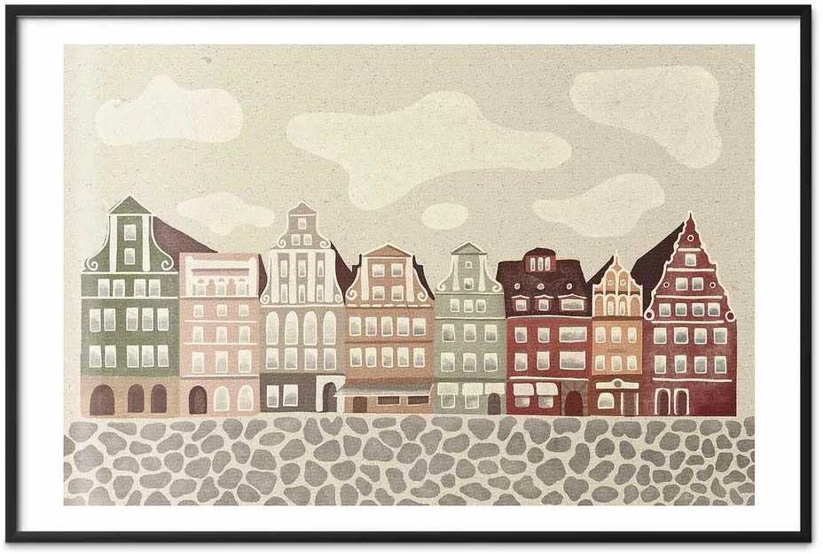Artgeist Plakatas - Colorful Facades - Historic Wrocław Tenement Houses Against the Sky and Cobblestone Street