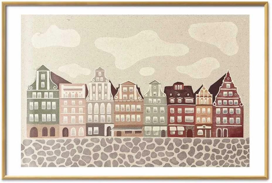 Artgeist Plakatas - Colorful Facades - Historic Wrocław Tenement Houses Against the Sky and Cobblestone Street