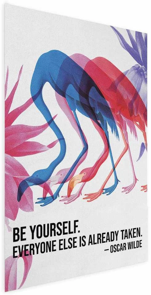 Artgeist Plakatas - Colorful Repetition - three flamingo silhouettes with an inspiring quote