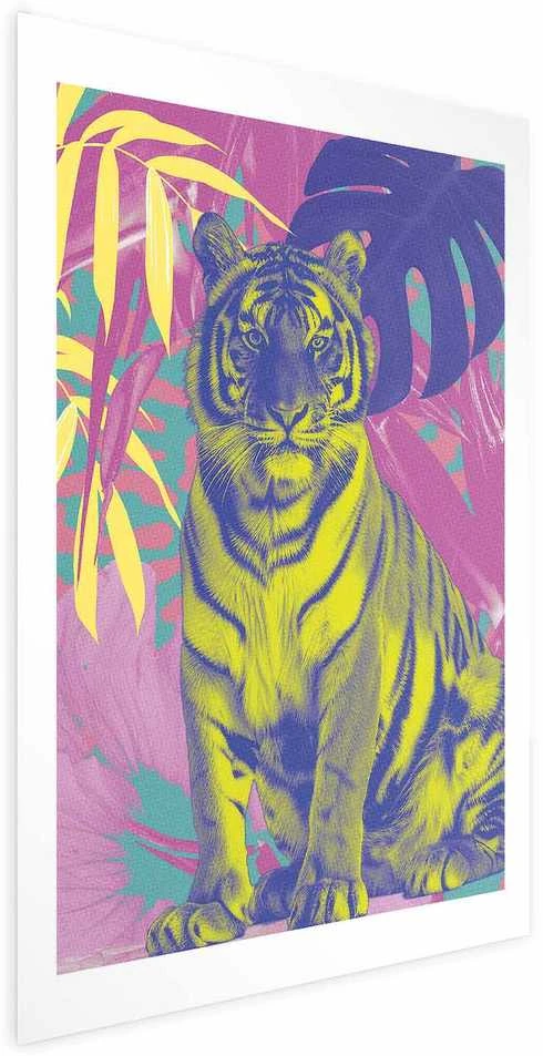 Artgeist Plakatas - Colorful Tiger - intense colors of a tiger surrounded by tropical plants