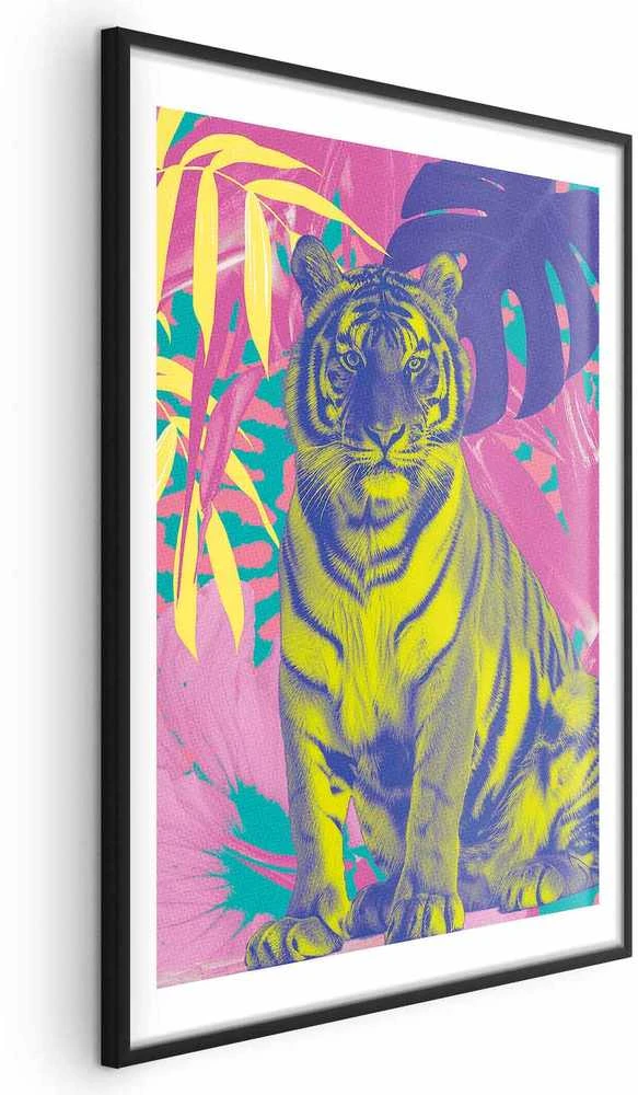 Artgeist Plakatas - Colorful Tiger - intense colors of a tiger surrounded by tropical plants