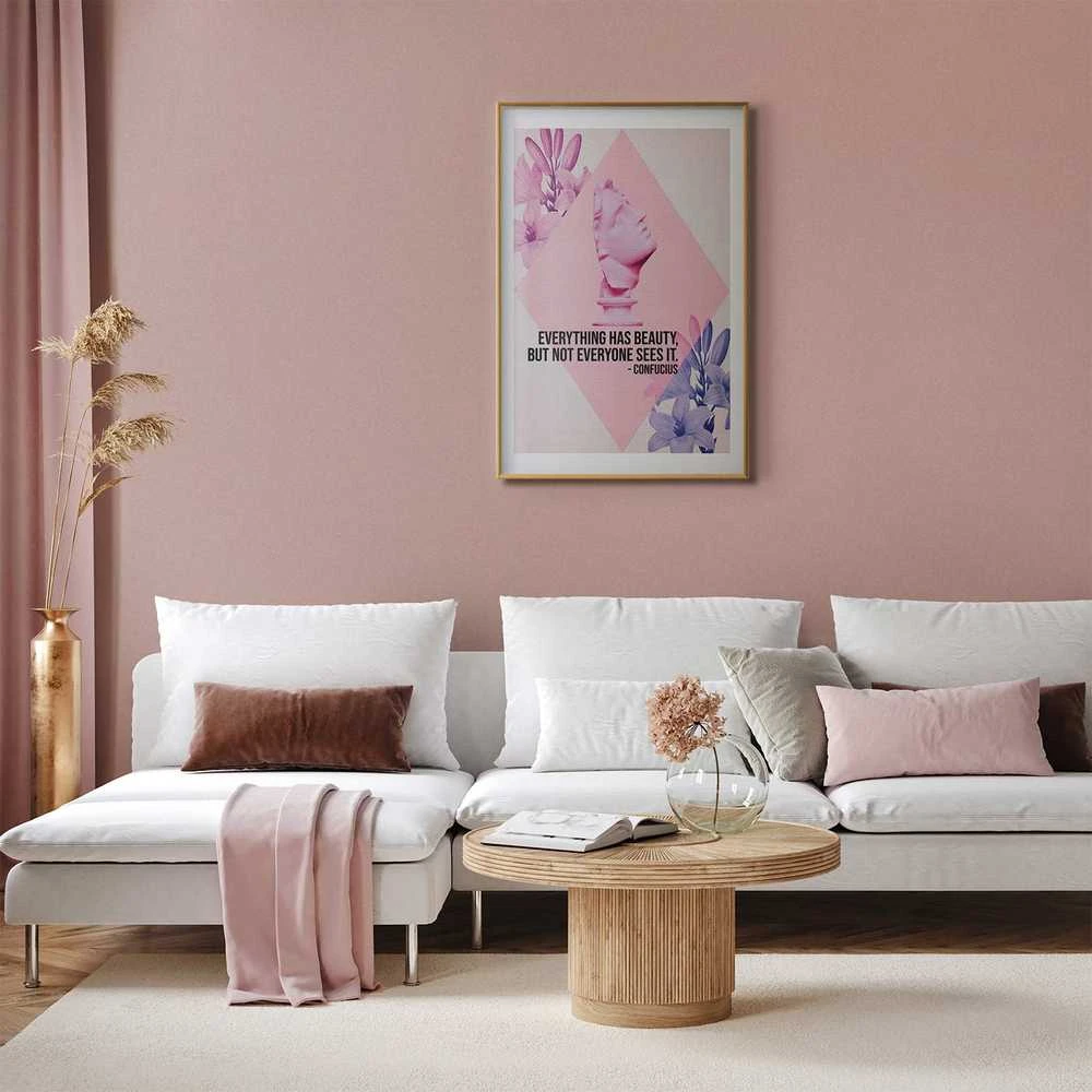 Artgeist Plakatas - Confucius on Beauty - a bust in pink with flowers and a quote