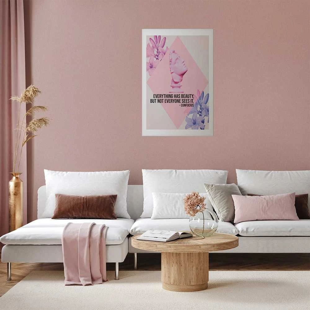 Artgeist Plakatas - Confucius on Beauty - a bust in pink with flowers and a quote