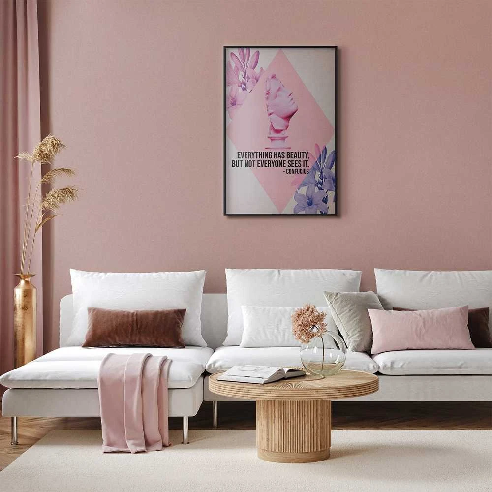 Artgeist Plakatas - Confucius on Beauty - a bust in pink with flowers and a quote