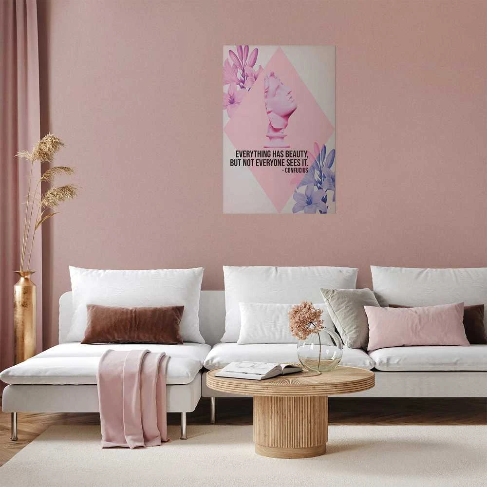 Artgeist Plakatas - Confucius on Beauty - a bust in pink with flowers and a quote