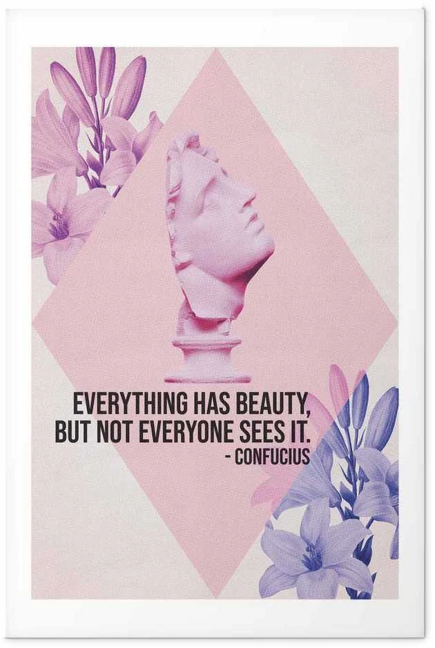Artgeist Plakatas - Confucius on Beauty - a bust in pink with flowers and a quote