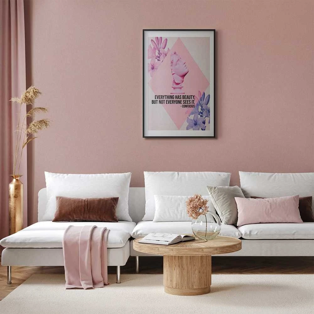 Artgeist Plakatas - Confucius on Beauty - a bust in pink with flowers and a quote