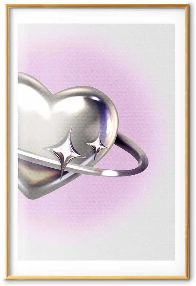 Artgeist Plakatas - Cosmic Heart - sidabrinis heart with a ring on a violetinė background
