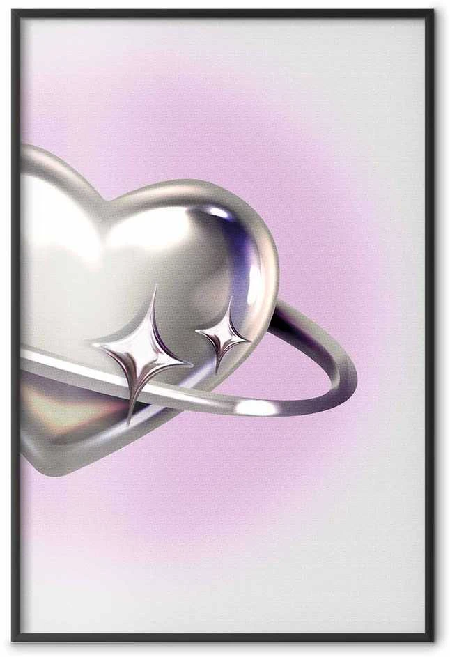 Artgeist Plakatas - Cosmic Heart - sidabrinis heart with a ring on a violetinė background