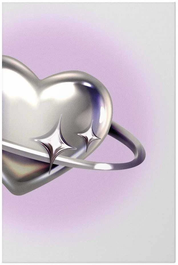 Artgeist Plakatas - Cosmic Heart - sidabrinis heart with a ring on a violetinė background