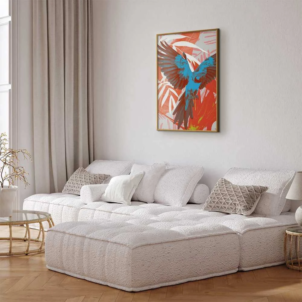 Artgeist Plakatas - Exotic Wings - parrot among abstract leaf patterns