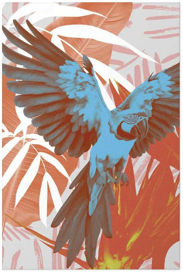 Artgeist Plakatas - Exotic Wings - parrot among abstract leaf patterns