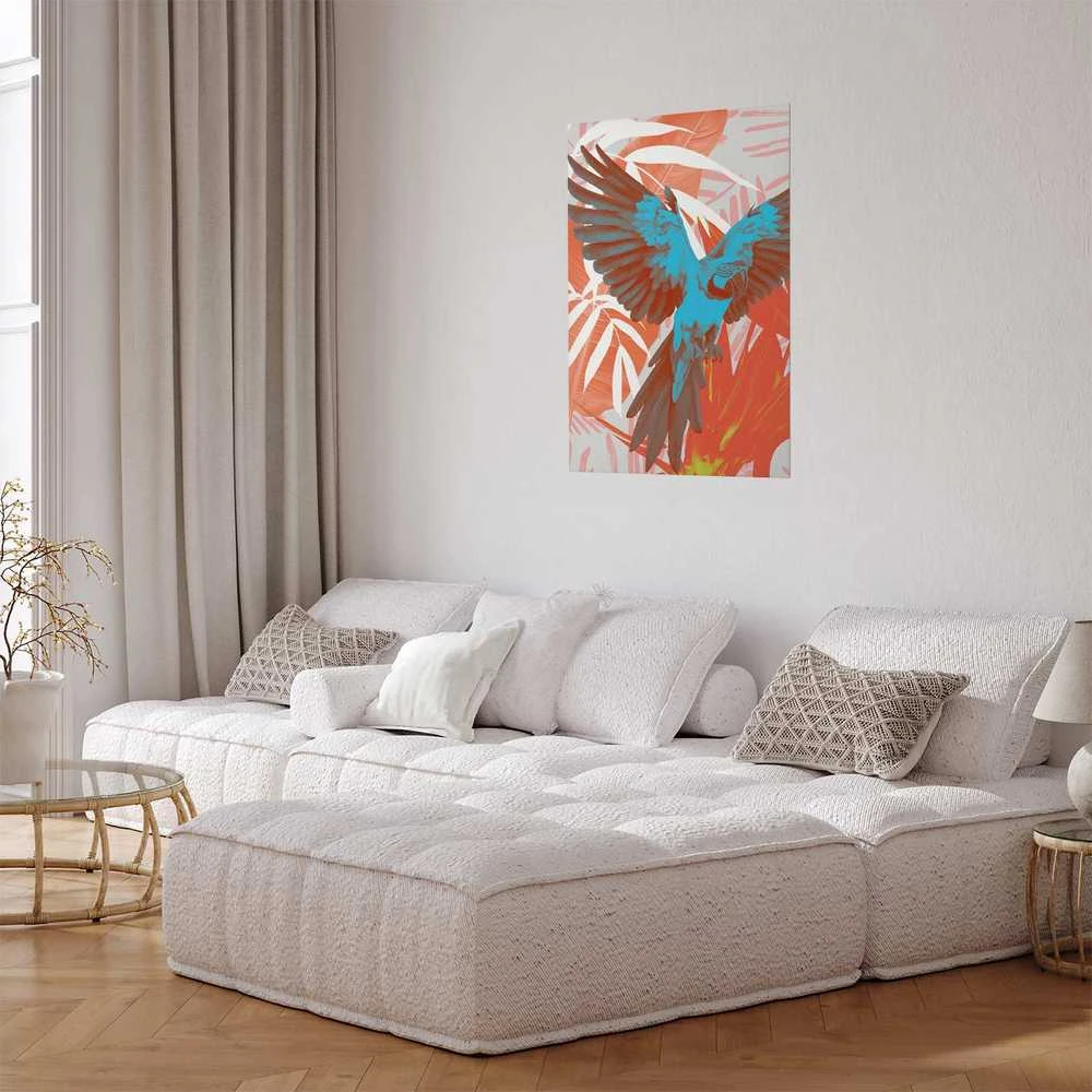 Artgeist Plakatas - Exotic Wings - parrot among abstract leaf patterns
