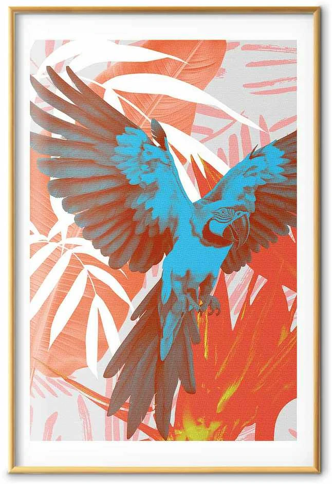 Artgeist Plakatas - Exotic Wings - parrot among abstract leaf patterns