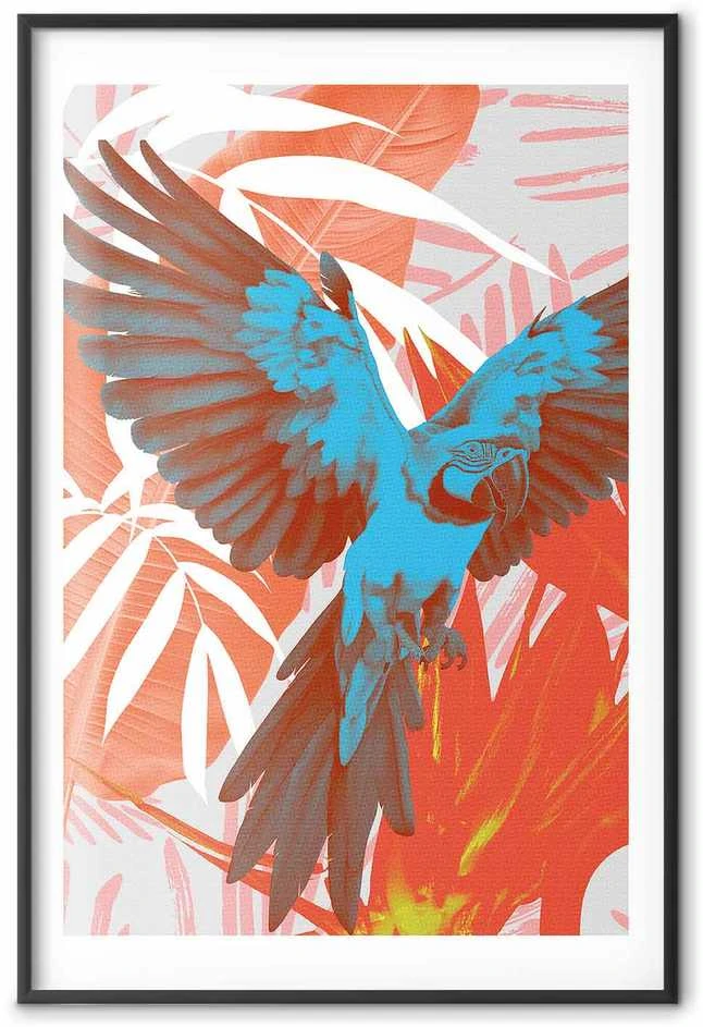 Artgeist Plakatas - Exotic Wings - parrot among abstract leaf patterns